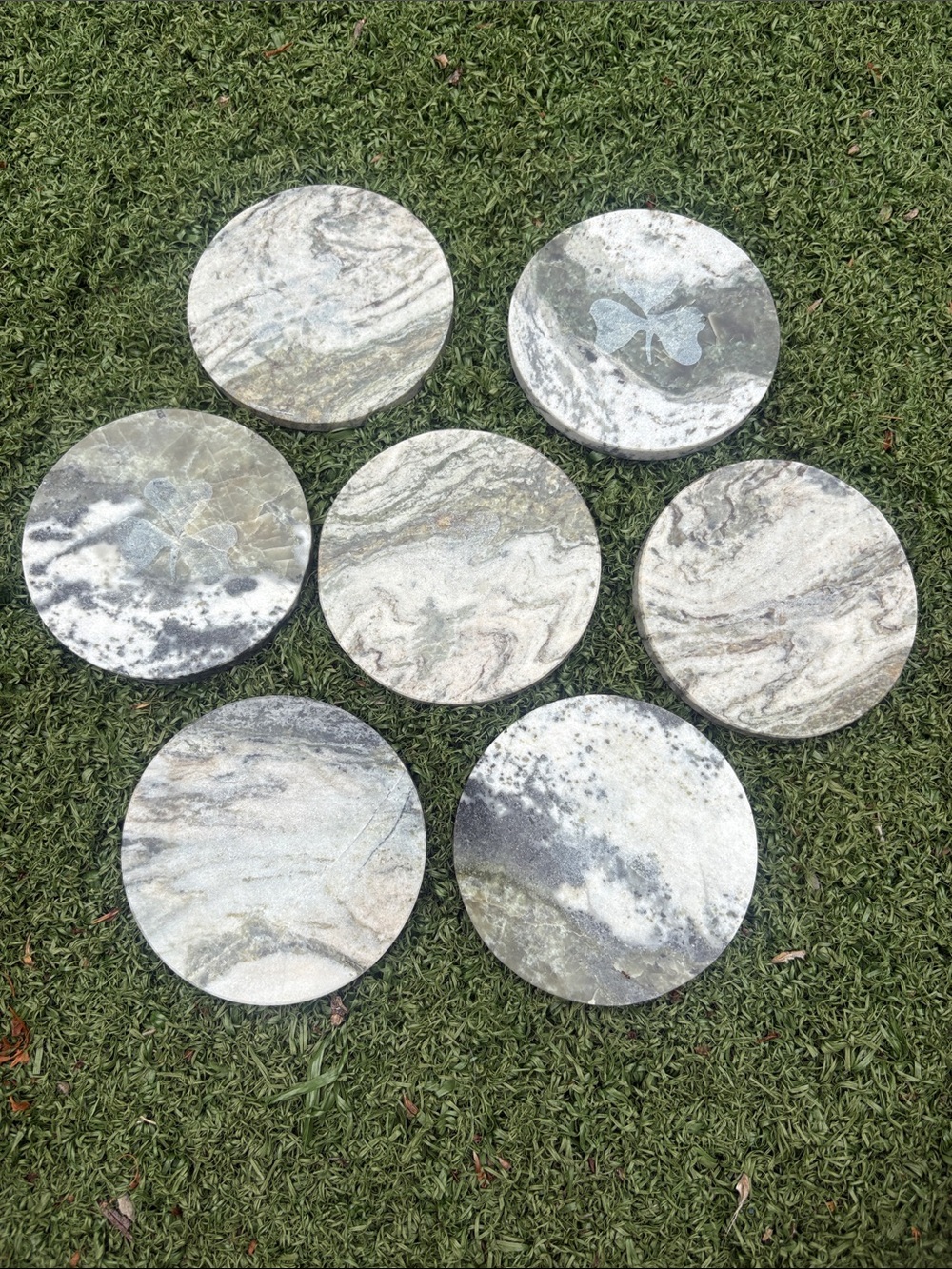 7 Connemara Marble Shamrock Irish Clover Circular Coasters From Ireland
